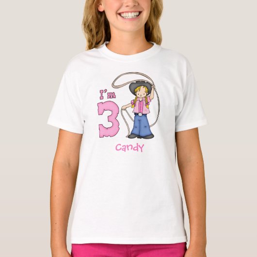 Cowgirl Roper 3rd Birthday T-shirt (Voorkant)