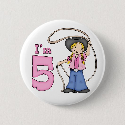 Cowgirl Roper 5th Birthday Ronde Button 5,7 Cm (Voorkant)