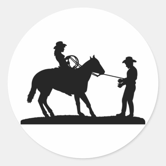 Cowgirl Roping Cowboy Ronde Sticker (Voorkant)