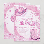 Cowgirl Roze 1e Rodeo Eerste Verjaardag Kaart (Voorkant / Achterkant)