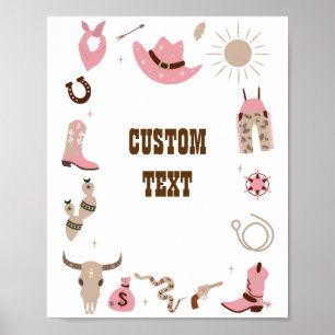 Cowgirl Roze Baby Shower Aangepast Bord Poster