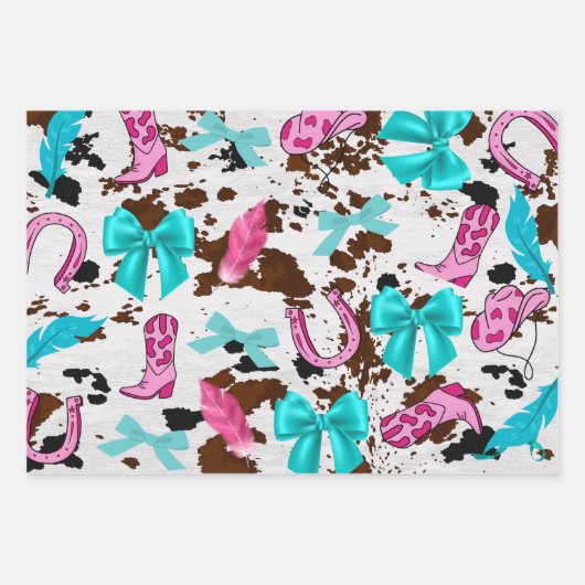 Cowgirl Roze & Blauwgroen Coquette Wrapping Papier Inpakpapier Vel (Voorkant 2)