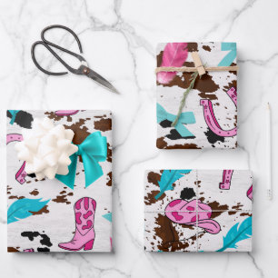 Cowgirl Roze & Blauwgroen Coquette Wrapping Papier Inpakpapier Vel