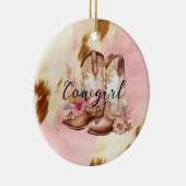 Cowgirl roze crème bruin Koeienhuid bloemlaarzen Keramisch Ornament (Rechts)