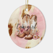 Cowgirl roze crème bruin Koeienhuid bloemlaarzen Keramisch Ornament (Links)