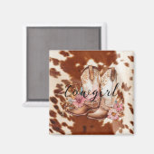 Cowgirl roze crème bruin Koeienhuid bloemlaarzen Magneet (Voorkant / Achterkant)