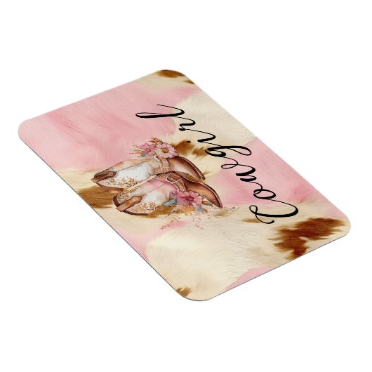 Cowgirl roze crème bruin Koeienhuid bloemlaarzen Magneet (Rechterzijde)