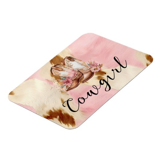Cowgirl roze crème bruin Koeienhuid bloemlaarzen Magneet (Linkerzijde)