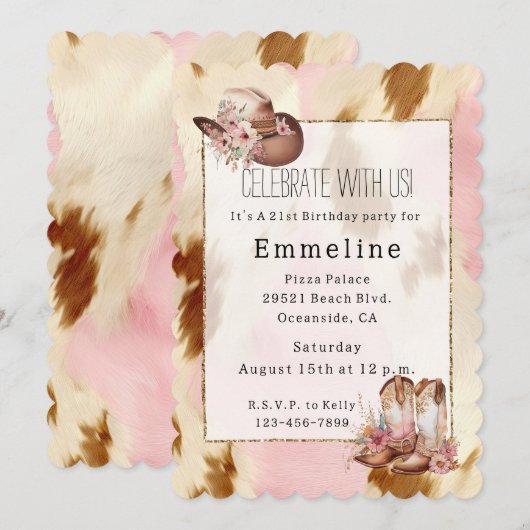 Cowgirl roze crème bruin Koeienhuid Pet laarzen Kaart (Voorkant / Achterkant)