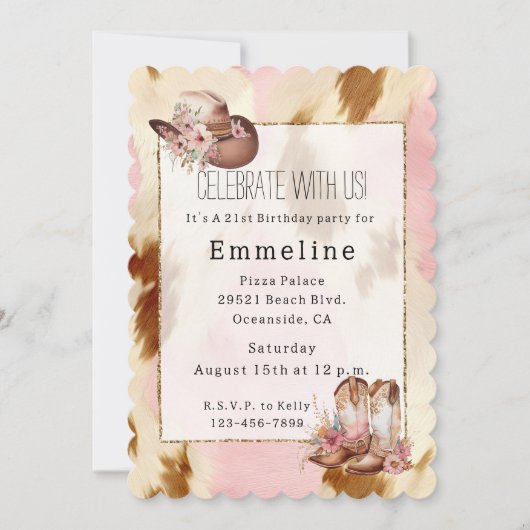 Cowgirl roze crème bruin Koeienhuid Pet laarzen Kaart (Voorkant)