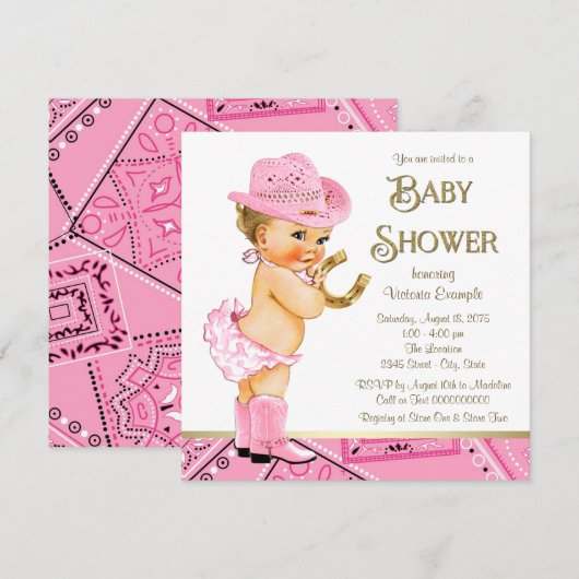Cowgirl Roze Goud Hoefijzer Cowgirl Baby shower Kaart (Voorkant / Achterkant)