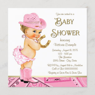 Cowgirl Roze Gouden Hoefijzer Cowgirl Baby Shower Kaart