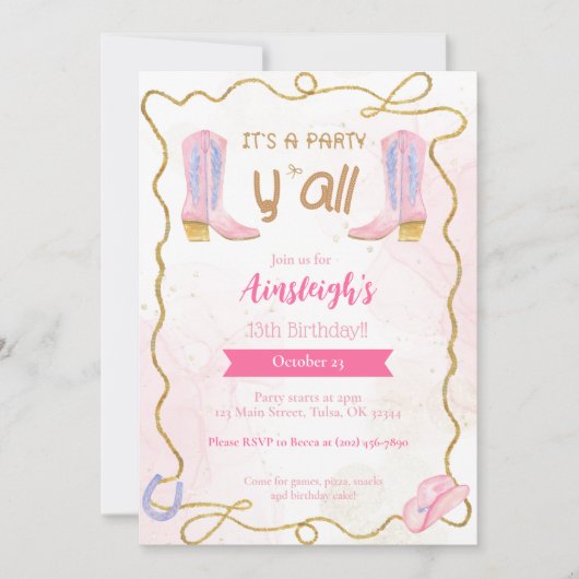 Cowgirl roze laarzen Western verjaardagsfeestje Kaart (Voorkant)