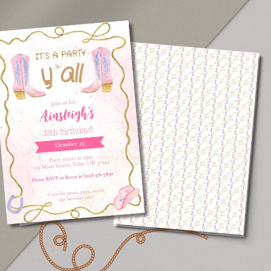 Cowgirl roze laarzen Western verjaardagsfeestje Kaart