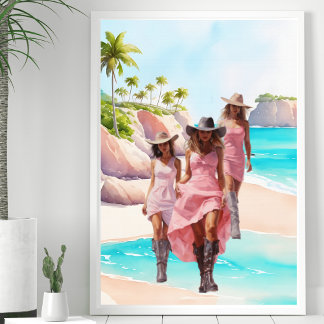 Cowgirl Roze Levendig Trio Tropisch Eiland Poster