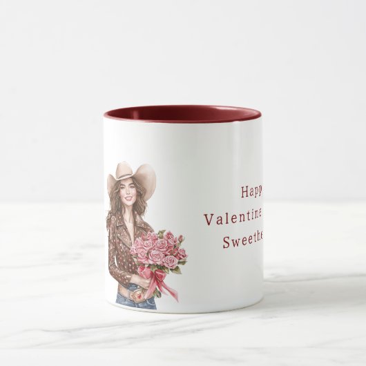 Cowgirl Roze Rozen Valentijnsdag Mok (Midden)