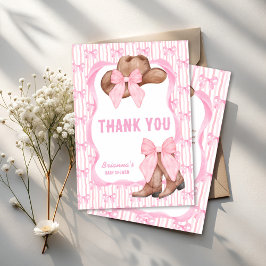 Cowgirl roze strikje lint meisjes baby shower bedankkaart
