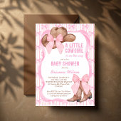 Cowgirl roze strikje lint meisjes baby shower kaart