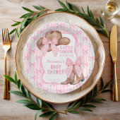Cowgirl roze strikje lint meisjes baby shower papieren bordje