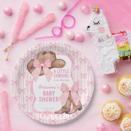 Cowgirl roze strikje lint meisjes baby shower papieren bordje (Feest)