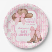 Cowgirl roze strikje lint meisjes baby shower papieren bordje (Voorkant)