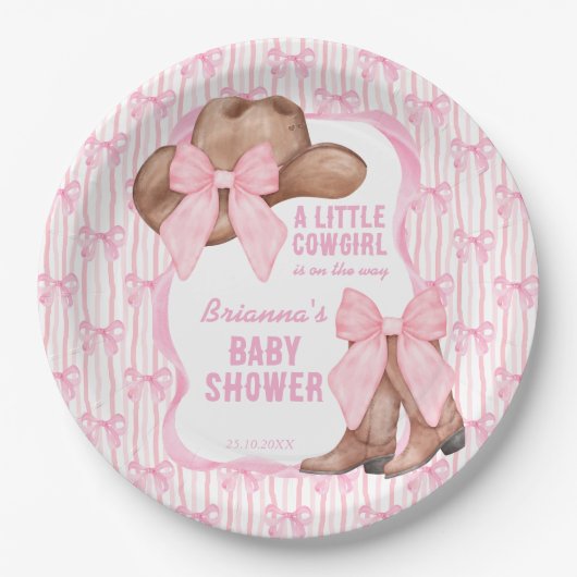Cowgirl roze strikje lint meisjes baby shower papieren bordje (Voorkant)
