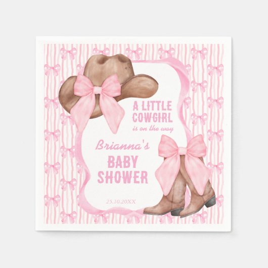 Cowgirl roze strikje lint meisjes baby shower servet (Voorkant)