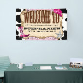 Cowgirl, roze verjaardag, welkom spandoek (Beurs)