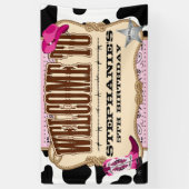 Cowgirl, roze verjaardag, welkom spandoek (Verticaal)