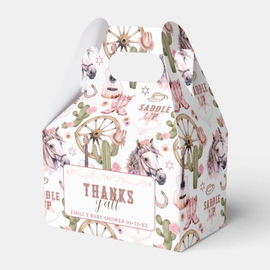 Cowgirl Roze Western Baby shower Favoriet Box Bedankdoosjes (Achterkant)