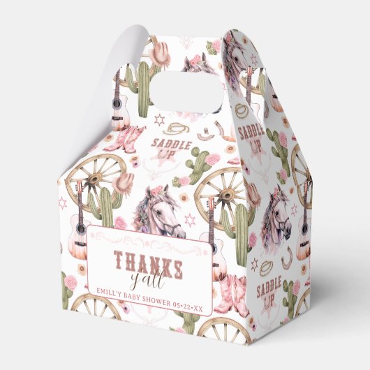 Cowgirl Roze Western Baby shower Favoriet Box Bedankdoosjes (Voorkant Zijde)