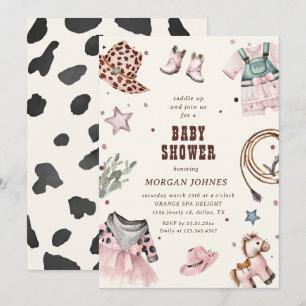 Cowgirl Roze Western Rodeo Baby Shower Uitnodiging