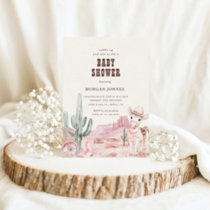 Cowgirl Roze Westerne Rodeo Baby shower Uitnodigin Kaart