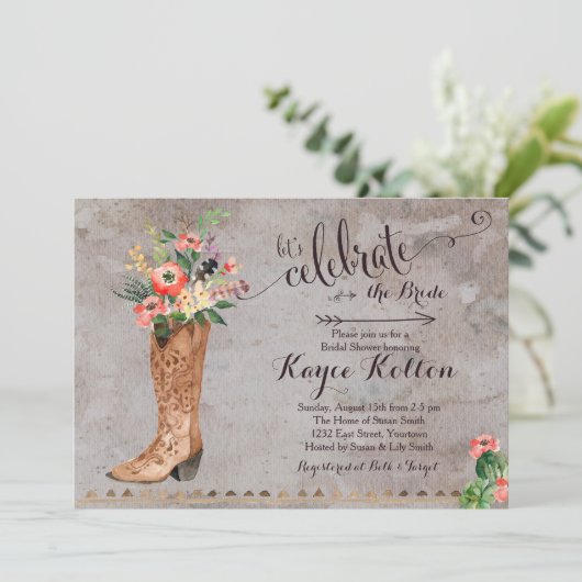 Cowgirl Rurale Bruidsshower Uitnodiging (Staand voorkant)