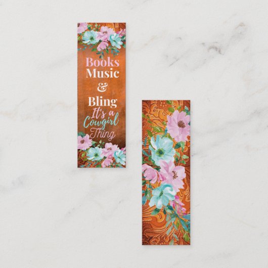 Cowgirl Rust Pink & Aqua floral bladwijzer Mini Visitekaartje (Voorkant / Achterkant)