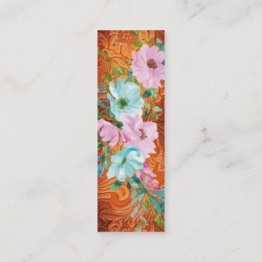 Cowgirl Rust Pink & Aqua floral bladwijzer Mini Visitekaartje (Achterkant)