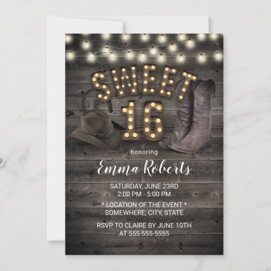 Cowgirl Rustic Barn Wood Western Sweet 16 Kaart (Voorkant)