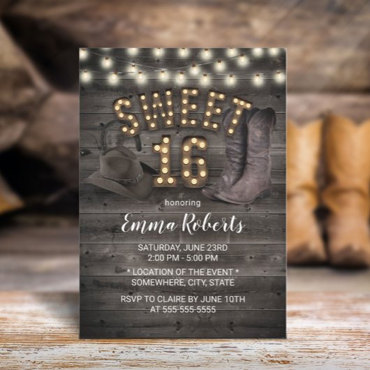 Cowgirl Rustic Barn Wood Western Sweet 16 Kaart