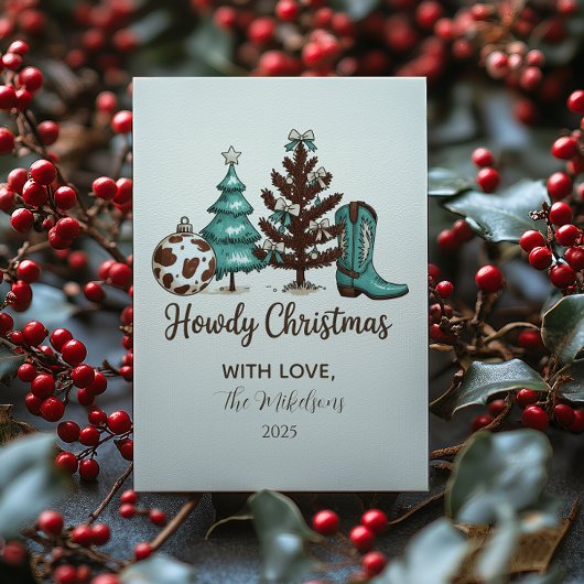 Cowgirl Rustic Howdy Christmas Feestdagenkaart