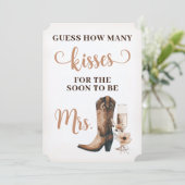 Cowgirl Rustic Vrijgezellenfeest Kisses Sign Game Kaart (Staand voorkant)