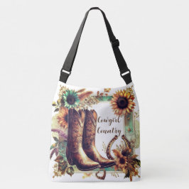 Cowgirl Rustic Western Zonnebloem en Laarzen  Crossbody Tas