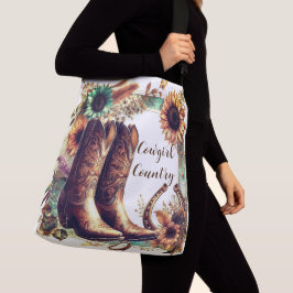 Cowgirl Rustic Western Zonnebloem en Laarzen  Crossbody Tas