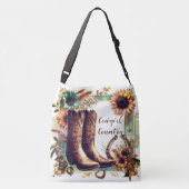 Cowgirl Rustieke Westerne Zonnebloem en Laarzen Crossbody Tas (Achterkant)