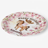 Cowgirl saddle op verjaardag gepersonaliseerd papieren bordje (Gekanteld)