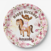 Cowgirl saddle op verjaardag gepersonaliseerd papieren bordje (Voorkant)