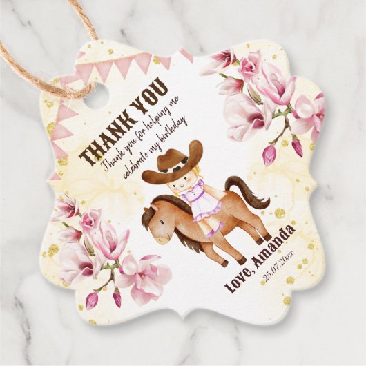 Cowgirl saddle up birthday thank you  bedankjes labels (Voorkant)