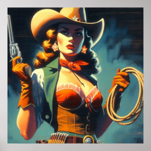 Cowgirl schilderij Poster (Voorkant)