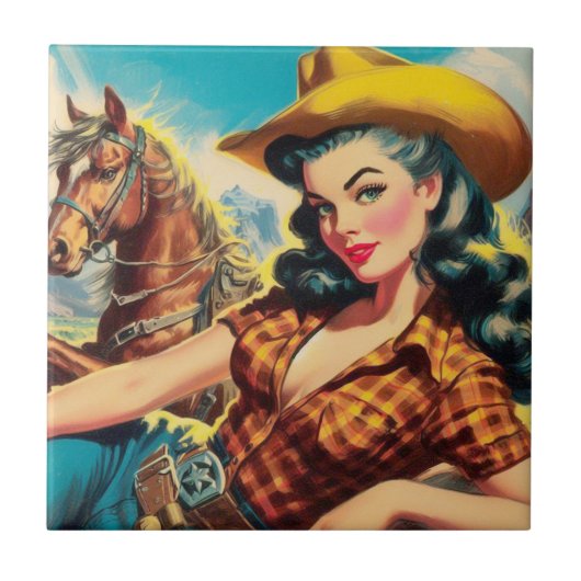  Cowgirl schilderij Tegeltje (Voorkant)