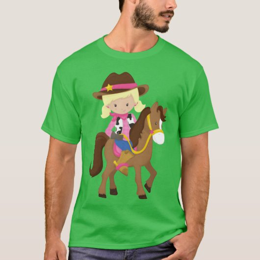 Cowgirl Sheriff Horse Western Blond Haar retro T-shirt (Voorkant)