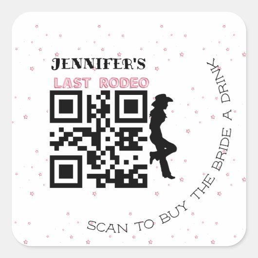 Cowgirl silhouet laatste rodeo roze ballon lettert vierkante sticker (Voorkant)